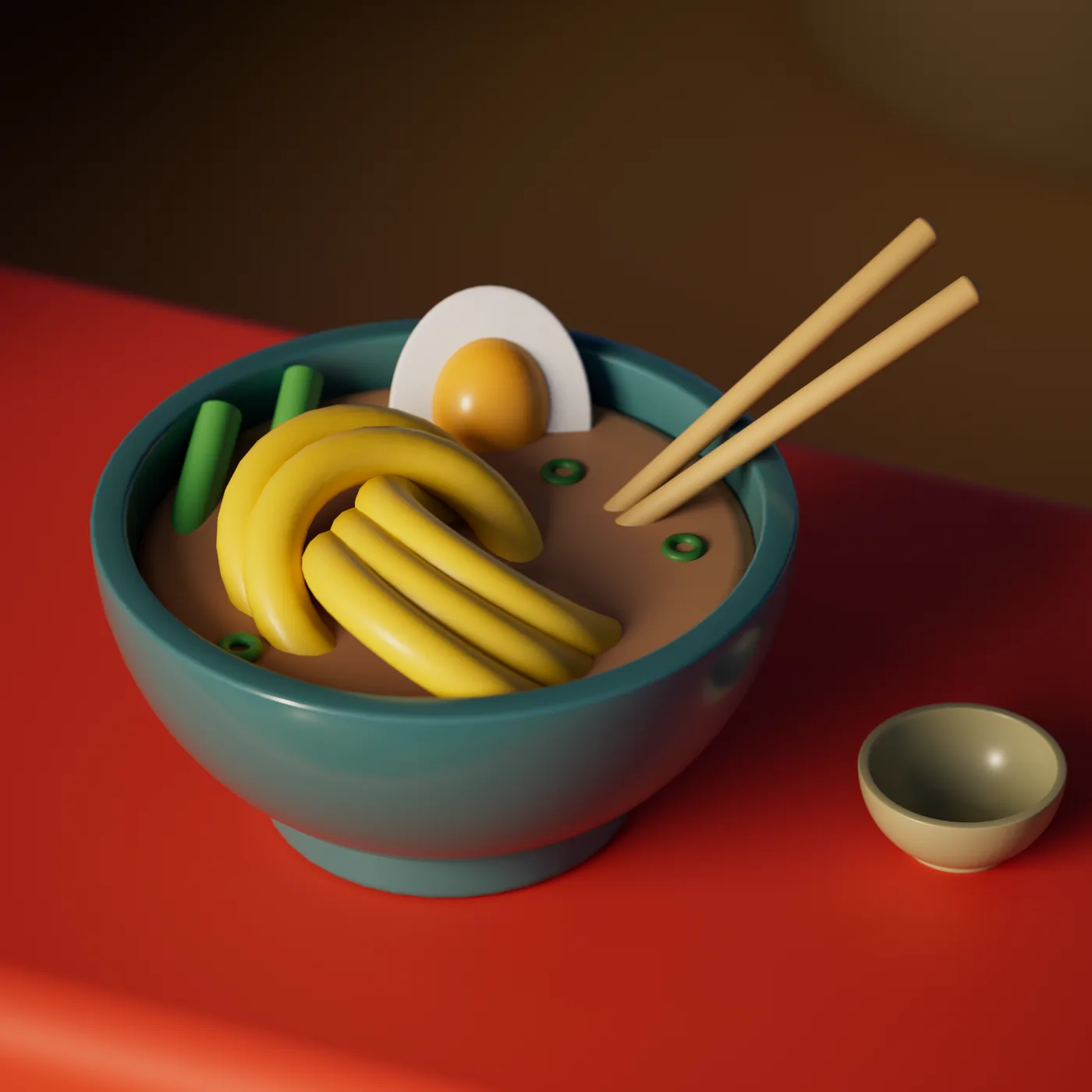 Close up of a ramen bowl from the 3D illustration series