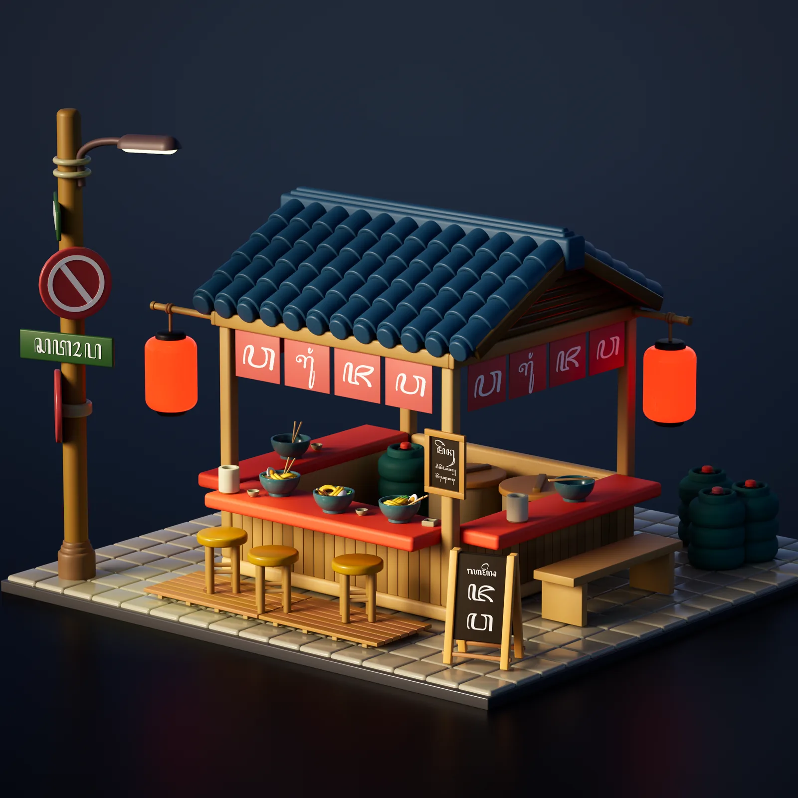 Cinema 4D ramen stall illustration